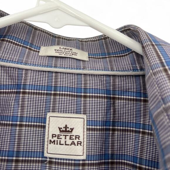 Peter Millar L Shirt Men's Button Down Up Plaid Long Sleeve Blue PGA Golf Luxury - Picture 2 of 3
